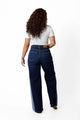 Jean wide leg bicolor azul índigo, vista trasera con bolsillos traseros