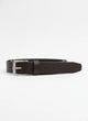 Cinturón de vestir para hombre color café en acabado liso, accesorio de piel sintética con hebilla metálica clásica y diseño elegante, Sherman Morgan.