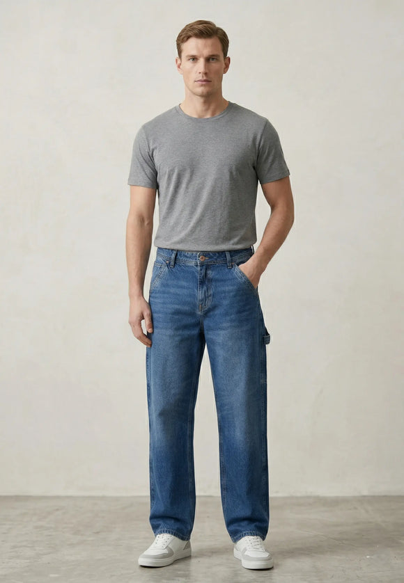Jeans de corte carpintero para hombre, pantalón de mezclilla con bolsillos laterales funcionales y calce relajado, Sherman Morgan.