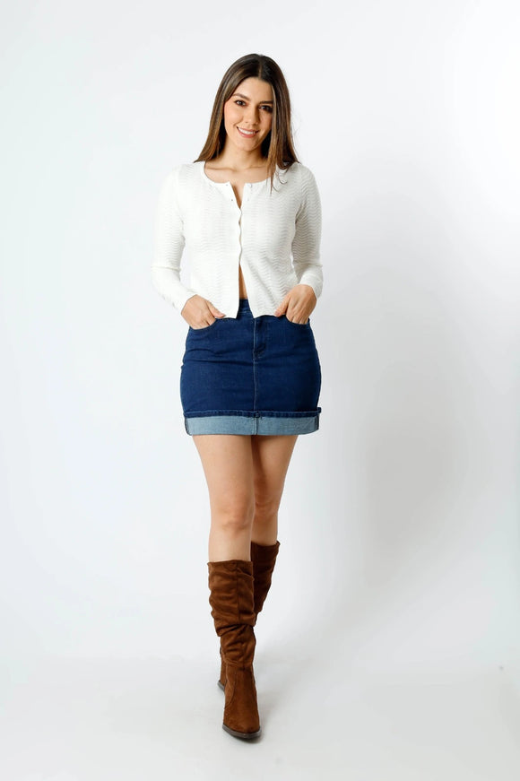 Mini falda de mezclilla mujer dark stone con dobladillo vuelto Sherman Morgan