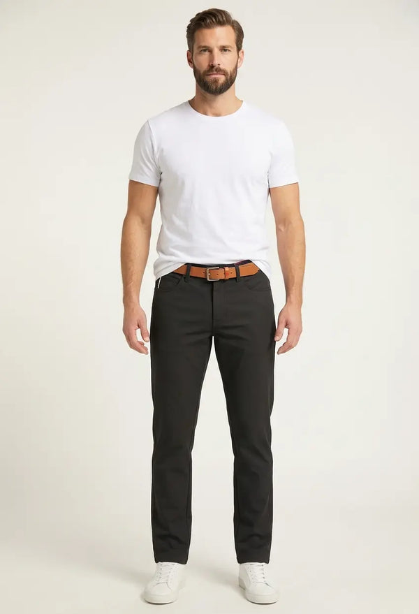 Pantalón de gabardina negro para hombre, diseño casual corte slim fit, Sherman Morgan.