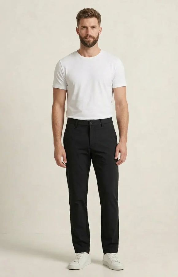 Pantalón de vestir negro para hombre en tela de algodón, corte slim fit de silueta ajustada y moderna, Sherman Morgan.