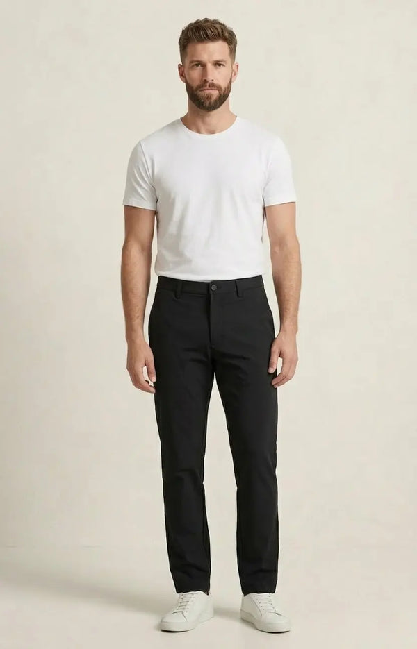 Pantalón de vestir negro para hombre en tela de algodón, corte slim fit de silueta ajustada y moderna, Sherman Morgan.