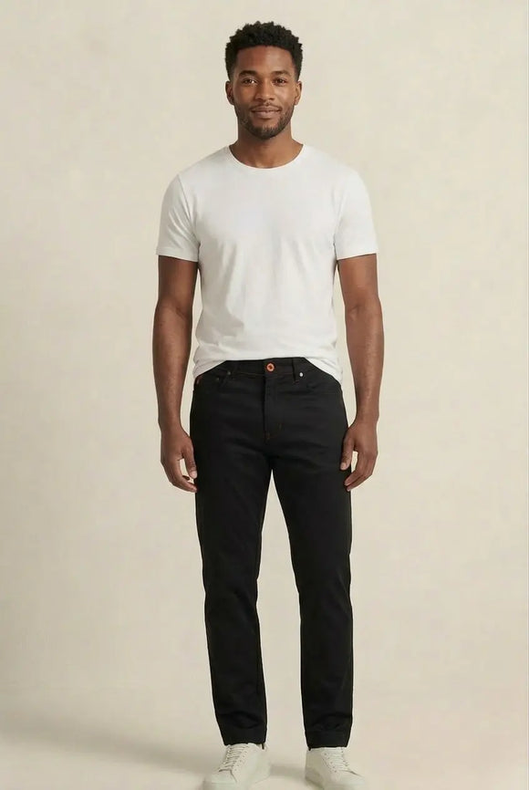 Pantalón de vestir negro para hombre en tela de poliéster con acabado brillante, corte slim fit de silueta ajustada y moderna, Sherman Morgan.