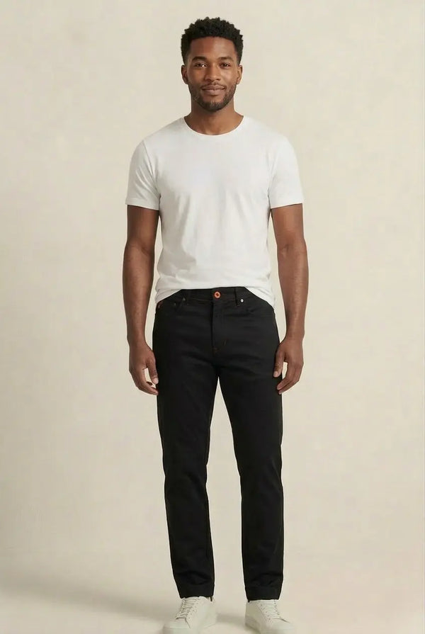 Pantalón de vestir negro para hombre en tela de poliéster con acabado brillante, corte slim fit de silueta ajustada y moderna, Sherman Morgan.