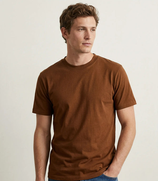 Playera oversize hombre café sólido 100% algodón cuello redondo manga corta.
