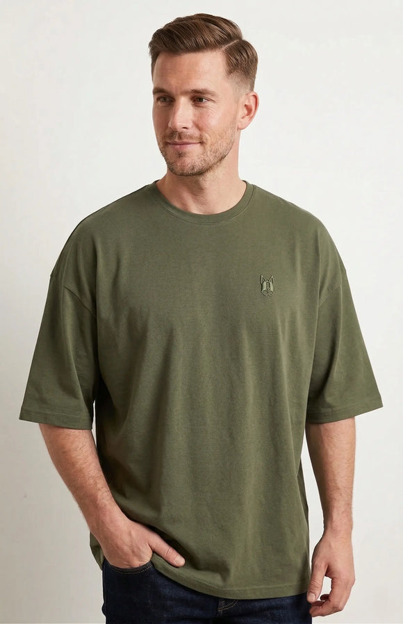 Playera verde oversize para hombre en tela de piqué, camiseta de corte relajado con logotipo 'ZAK' bordado en el pecho, Sherman Morgan.