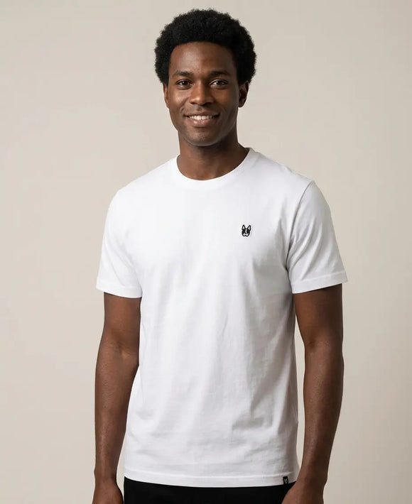 Playera básica blanca para hombre 100% de algodón, camiseta de manga corta con parche distintivo ZAK en el pecho, Sherman Morgan.
