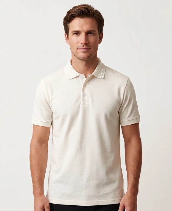 Playera tipo polo hombre blanca lisa con botones detalle líneas cuello mangas slim fit Sherman Morgan