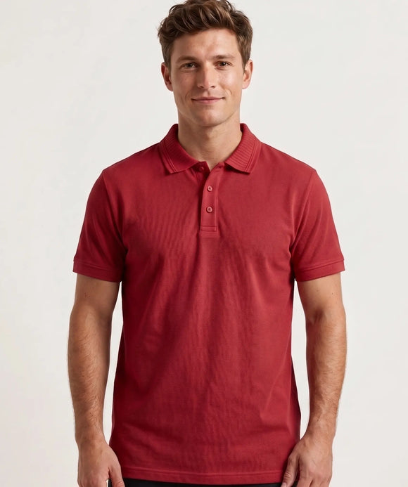 Playera tipo polo hombre roja lisa con botones detalle líneas cuello mangas slim fit Sherman Morgan