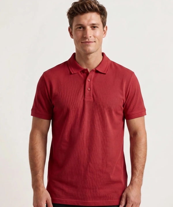 Playera tipo polo hombre roja lisa con botones detalle líneas cuello mangas slim fit Sherman Morgan