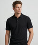 Playera tipo polo hombre negra piqué botones de presión filo tonal cuello mangas slim fit Sherman Morgan.