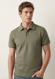 Playera tipo polo hombre verde olivo textura cuadros en relieve slim fit Sherman Morgan.
